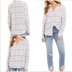 FREE PEOPLE Loveland Pastel Plaid Button Down Top Size XS